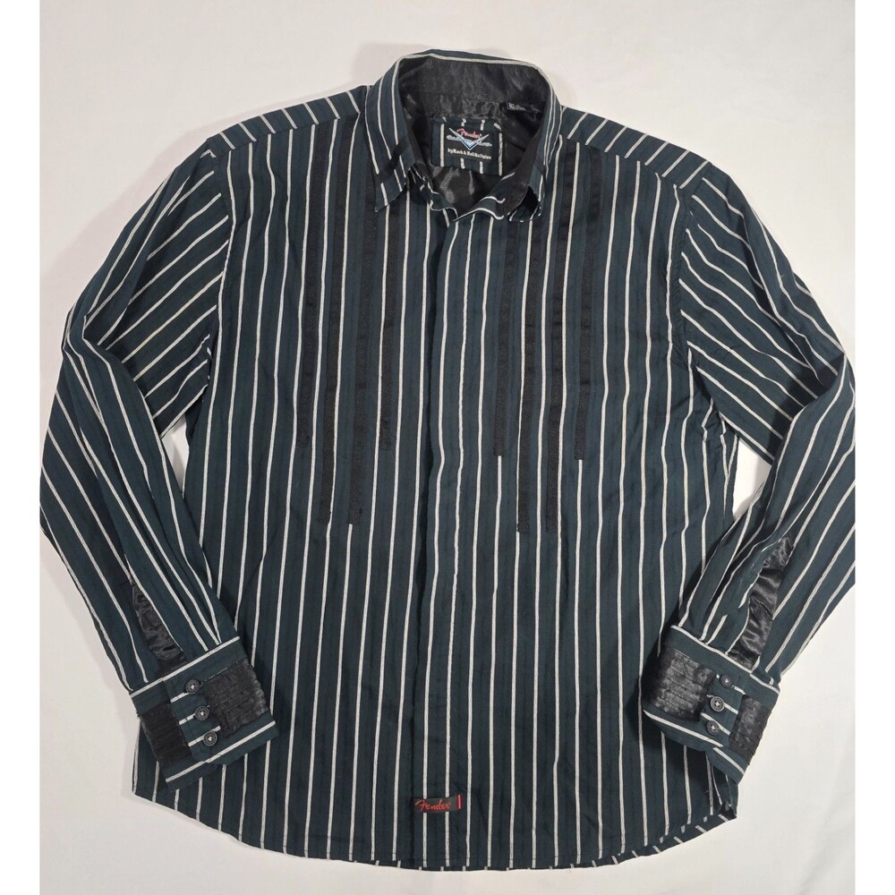 Fender Custom Button-Up Green Shirt Rock & Roll Religion Embroidered XL BE